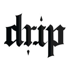 Stylized 'Drip' logo in gothic font on a white background