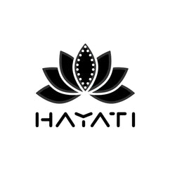 Hayati logo featuring a stylized lotus design in black and white.