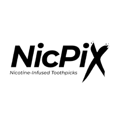 NicPix logo featuring bold text and tagline, emphasizing nicotine-infused toothpicks.
