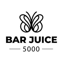 Bar Juice 5000 logo with stylized butterfly design, promoting e-liquids with flavors like Watermelon and Peach Ice.