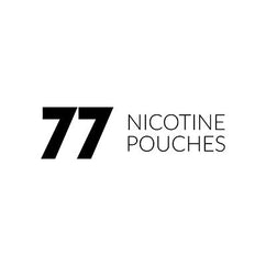 Logo of 77 Nicotine Pouches in black text on a white background
