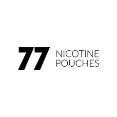Logo of 77 Nicotine Pouches in black text on a white background