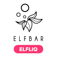Elf Bar Elfliq e-liquid logo with abstract design, showcasing new 10mg & 20mg nicotine options for Mouth-to-Lung vaping.