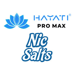 Hayati Pro Max with blue lotus logo and Nic Salts text design