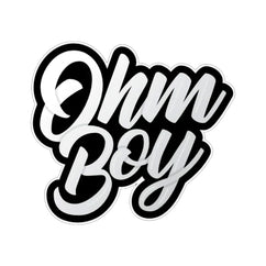 Ohm Boy E-liquid logo in bold black and white script