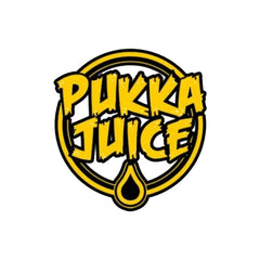 Pukka Juice logo featuring bold yellow text and liquid drop, representing a premium fruit and drinks-based e-liquid brand.