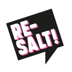 Logo of Resalt E-liquids with bold text inside a black speech bubble, highlighting the brand's emphasis on innovative vaping solutions.