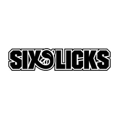 Six Licks logo in bold lettering, representing their audacious e-liquid brand known for diverse shortfills and nicotine variations.