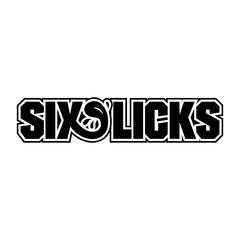 Six Licks logo in bold lettering, representing their audacious e-liquid brand known for diverse shortfills and nicotine variations.