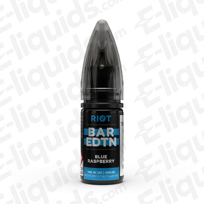 Blue Raspberry Bar Edition Nic Salt E-liquid by Riot Squad in a 10ml bottle, ideal for MTL vape kits.