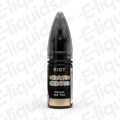 Peach Ice Tea Bar Edition Nic Salt E-liquid by Riot Squad in a 10ml bottle, featuring fresh peach and iced tea flavor.