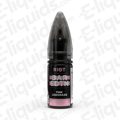 Pink Lemonade Bar Edition Nic Salt E-liquid by Riot Squad in a sleek bottle with vibrant label design.