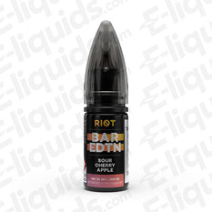 Riot Squad Sour Cherry Apple Bar Edition Nic Salt E-liquid bottle with black label and sleek design.