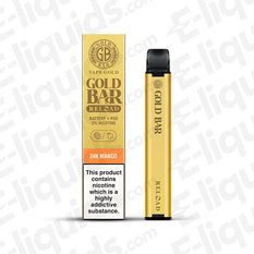 Gold Bar Reload Pod Kit with 24K Mango flavor, featuring a sleek gold design and refillable pod for MTL vaping.