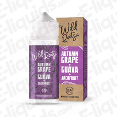 Bottle of Autumn Grape Shortfill E-liquid by Wild Roots with Guava and Jackfruit flavor profile.