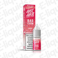 Cherry Bar Nic Salt E-liquid by Just Juice in a bottle with packaging featuring bold pink design.