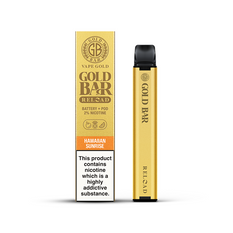 Gold Bar Reload Pod Kit in Hawaiian Sunrise flavor with battery and nicotine warning label.