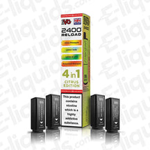 IVG 2400 4-in-1 Citrus Edition Prefilled Pod with 4 Mesh Coils, 2400 Puffs, 20mg strength, 2ml e-liquid. Pack of 4 pods.