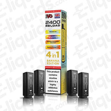 IVG 2400 4 In 1 Prefilled Pods - Banana Edition with 2400 puffs and 20mg strength for vaping.
