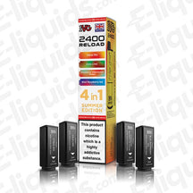 IVG 2400 4-in-1 Summer Edition Prefilled Pods with mesh coil, 2400 puffs, 20mg strength, and 2ml e-liquid capacity.