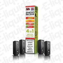 IVG 2400 4-in-1 Melon Edition Prefilled Pod with four mesh coils, 2400 puffs, 20mg strength, and 2ml capacity in packaging.