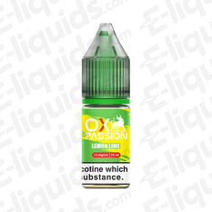 10ml Lemon Lime OX Passion Nic Salt E-liquid by OXVA with zesty lemon and lime flavor, 10mg nicotine strength, and 50/50 VG/PG mix.