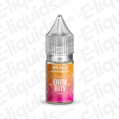 Mango Raspberry Ice Nic Salt E-liquid by Ohm Boy SLT, 10ml bottle showcasing vibrant mango and raspberry flavors.