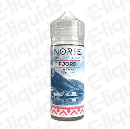Norse Cherry & Plum Shortfill E-liquid, 100ml bottle with fjord design, 70VG/30PG ratio, for use with sub-ohm devices.