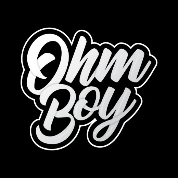 Stylized 'Ohm Boy' text logo in white on a black background.