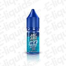 Just Juice Pure Mint Ice Nic Salt E-liquid in a 10ml bottle, featuring a crisp mint flavor with an icy chill.