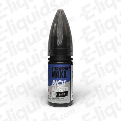 Strawberry Maxx Bar Edition Nic Salt E-liquid by Riot Squad, showcasing the sleek bottle design.
