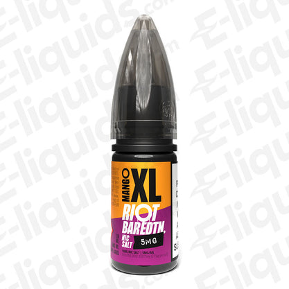 Mango Bar Edition by Riot Squad, featuring 5mg salt nicotine in a compact bottle for flavorful vaping.