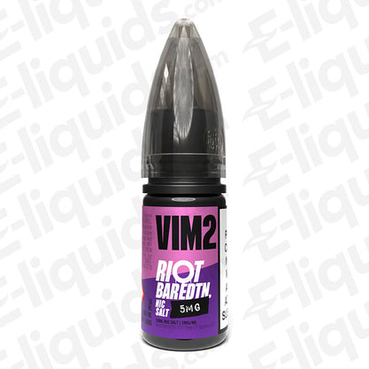 Vim2 Bar Edition Nic Salt by Riot Squad in a 10ml bottle, featuring a blend of grape, berry, and blackcurrant flavors.
