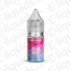 Rhubarb Ice Nic Salt E-liquid by Ohm Boy SLT V2 in a 10ml bottle with a menthol twist.