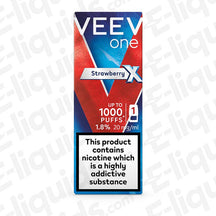 VEEV One Strawberry X Prefilled Pod with sweet Strawberry flavour in blue and red packaging.