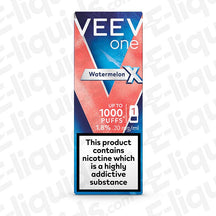 VEEV One Watermelon X Prefilled Pod with refreshing Watermelon flavour in blue and pink packaging.