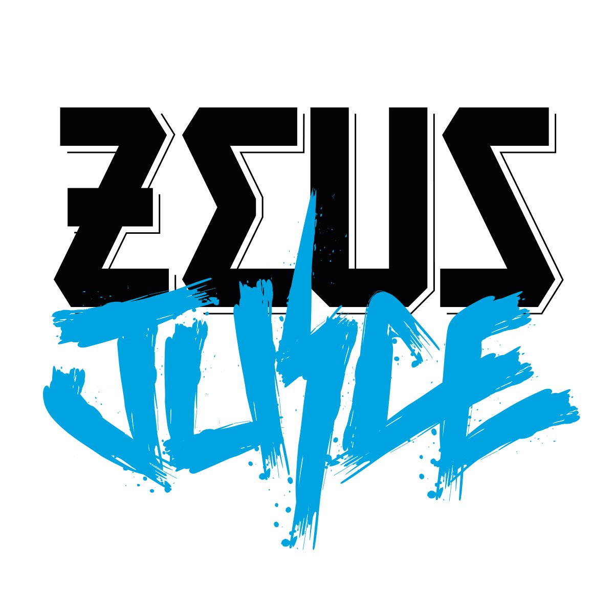 Zeus Juice logo with bold black and blue lettering