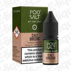 Amnesia Mango Fusion Nic Salt E-liquid by Pod Salt in packaging, featuring fruity notes and 20mg nicotine.