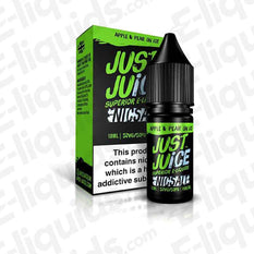 Apple & Pear On Ice Nic Salt E-liquid by Just Juice, 10ml bottle, 50VG/50PG, cooling fruit flavors for pod kits and starter kits.
