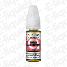 Apple Blackcurrant Nic Salt E-liquid by ELFLIQ in 10ml bottle with 50/50 VG/PG mix, showcasing fruity apple and blackcurrant flavors.