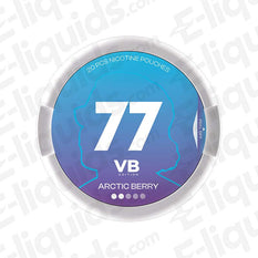 Arctic Berry 77 VB Edition Nicotine Pouches can, 20 pouches per can, available in 5.2mg, 10.4mg, and 20mg strength options.