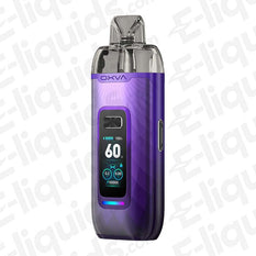 OXVA VPrime Pod Vape Kit in purple, showcasing digital display and sleek design for versatile vaping styles.
