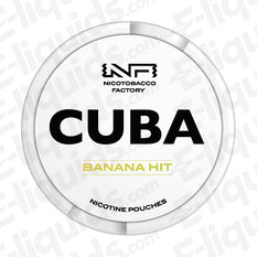 CUBA Banana Hit nicotine pouches packaging, offering a soft and tobacco-free experience with robust flavor.