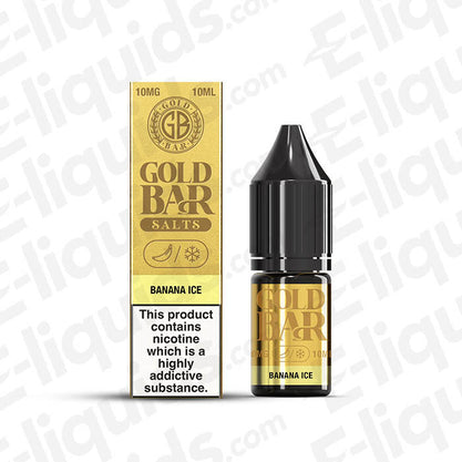 Banana Ice Nic Salt E-Liquid by Gold Bar in 10mg, 10ml bottle with vibrant packaging.