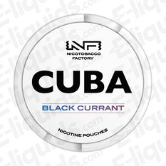 Black Currant Nicotine Pouches by CUBA packaging, featuring bold branding and enticing flavor description.