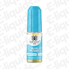 Blue Bubba Nic Salt E-liquid by Bar Juice 5000 in a 10ml bottle, offering sweet blue raspberry flavor.
