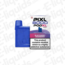 Blue Cherry Cranberry PIXL 8000 Pod, 20mg nicotine, prefilled, TPD compliant, up to 8000 puffs, side view with packaging