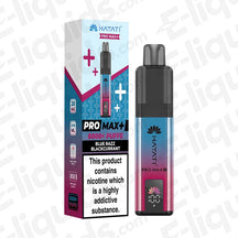 Hayati Pro Max 6K Blue Razz Blackcurrant Prefilled Pod Kit with box and displayed device.