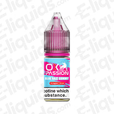 Blue Razz Gummy OX Passion Nic Salt E-liquid bottle by OXVA, 10ml, featuring sweet blueberry gummy flavor, ideal for pod systems.