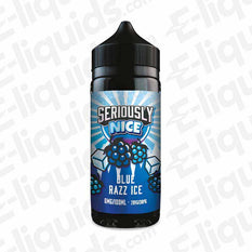 Blue Razz Ice e-liquid bottle by Doozy Vape Co., featuring blue raspberry and ice flavor with 70VG/30PG ratio for sub-ohm vaping.